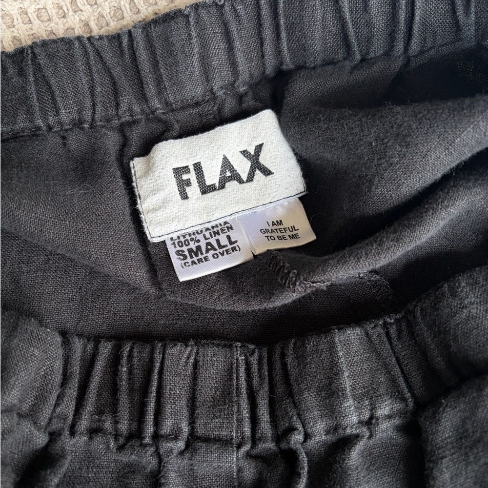 FLAX Black Linen Elastic-Waist Pants - Small